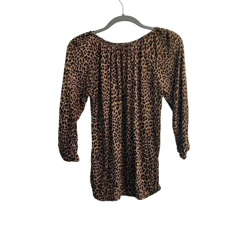 Michael Kors Women's XS Signature Collection Leopard Print 3/4‎ Sleeve Blouse